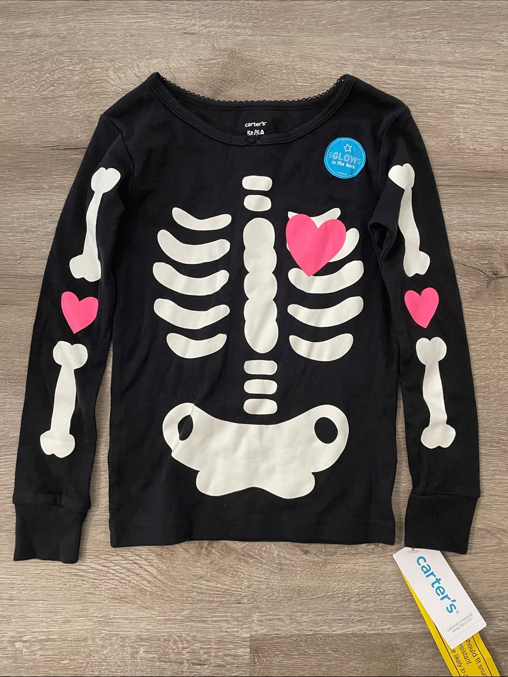 NWT Carter's Glow-In-The-Dark Skeleton Heart Top size 5T